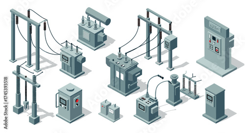 Isometric electrical substation elements for industrial design projects