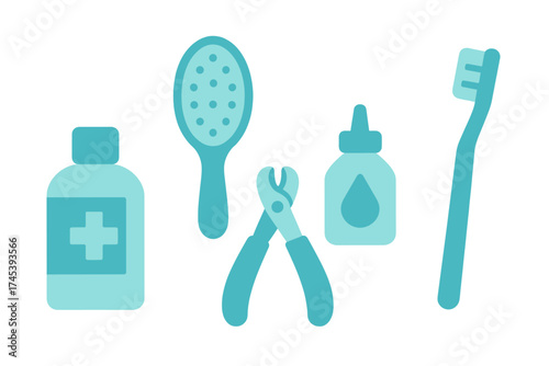 Essential pet grooming and veterinary health care supplies collection