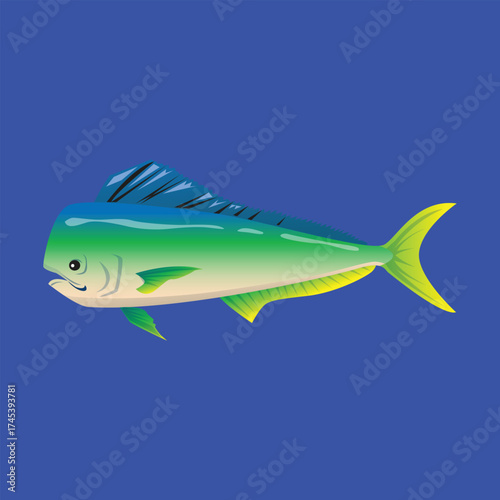 Vibrant mahimahi isolated on white background, a colorful and streamlined fish known for its speed and agility