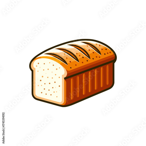 Freshly baked loaf of bread on a white background, showcasing its golden crust and soft interior (1)