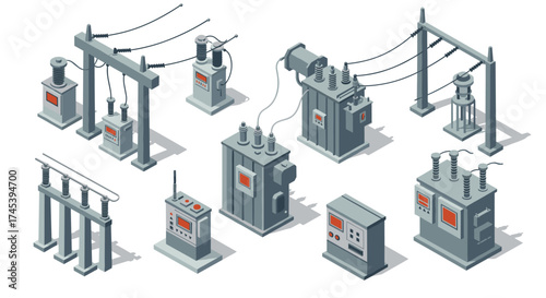 Isometric power station elements for industrial projects and energy designs