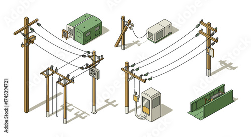 Isometric power lines and utility structures