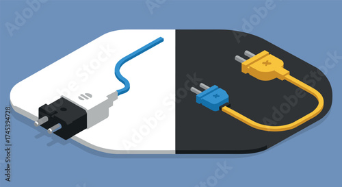 Isometric power plugs on dual color background modern 3d connection theme