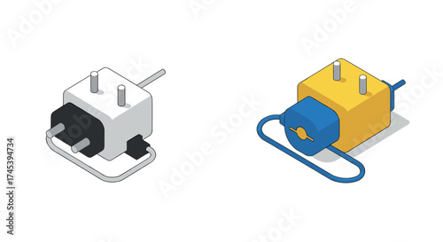 Isometric electric plugs modern minimalist design in dual colors