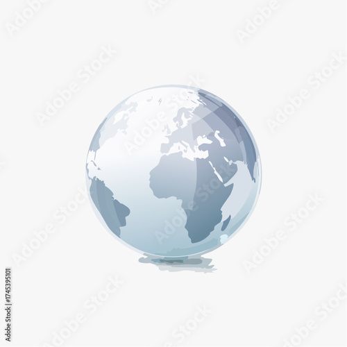 Stylized glossy globe icon showing Europe and Africa on a white background.