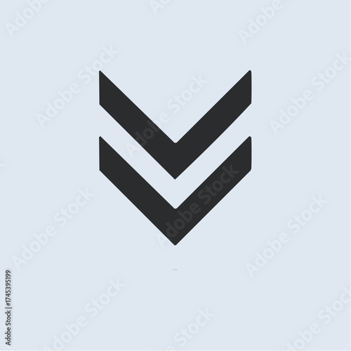Two downward pointing chevron arrows in dark gray on a light blue background.