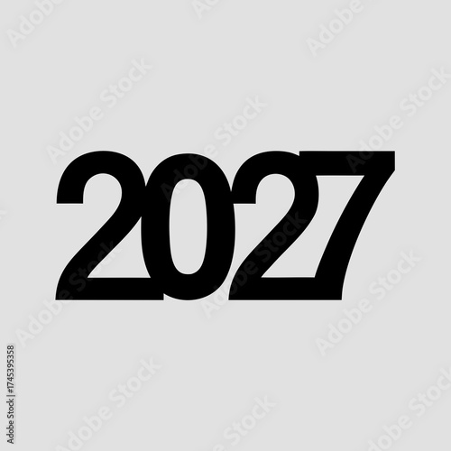 Bold black sans-serif font numeral 2027 displayed horizontally on a light gray background year numbers
