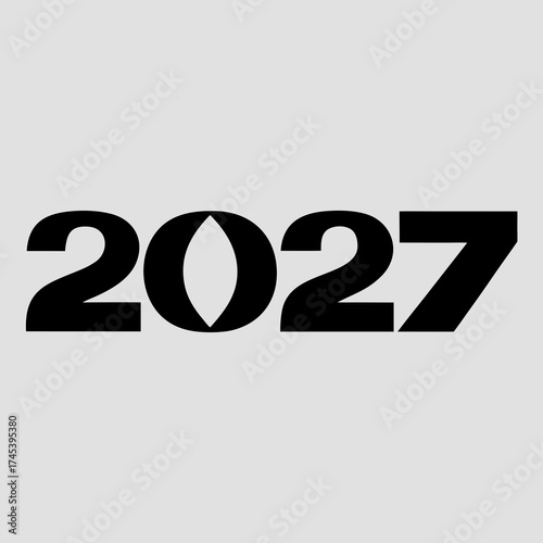 Black numbers 2027 with an oval shape inside the zero on a light gray background year future