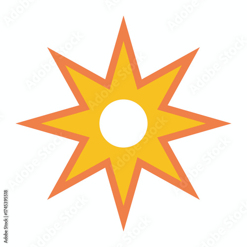 Eight pointed star with orange outline and yellow fill, creating a vibrant design isolated on white background
