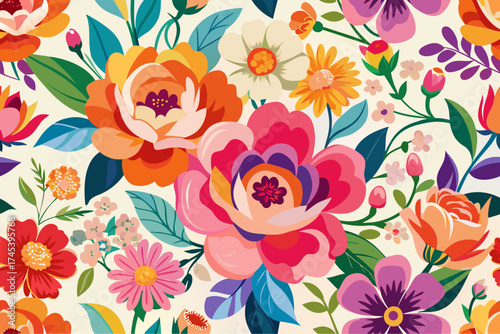 Vibrant impressionistic floral pattern overflowing vector illustration vector