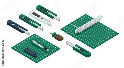 Isometric craft knives and cutting mat set for precise diy projects