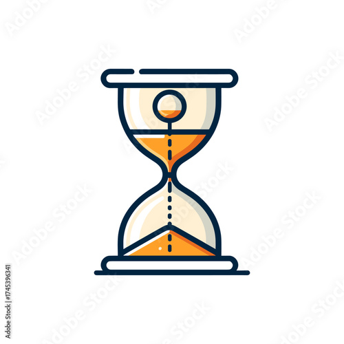 Stylized hourglass with orange sand, symbolizing time passing in a minimalist design