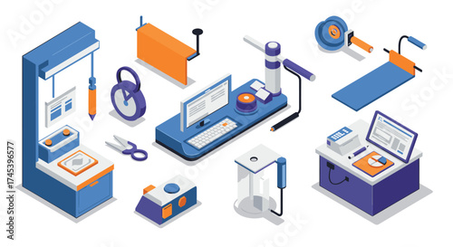 Isometric workshop tools and equipment in modern design