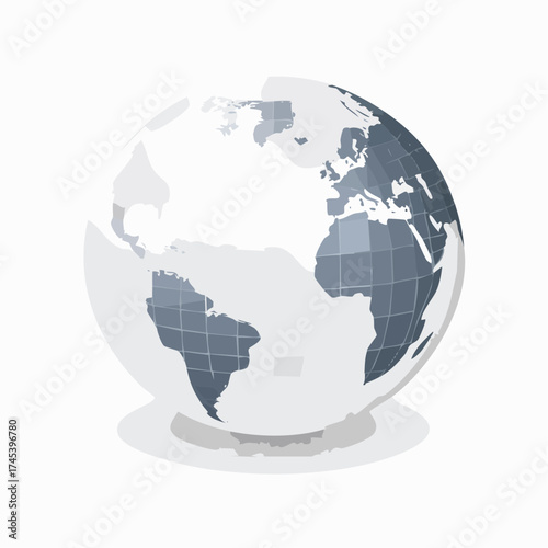 A stylized, semi-transparent globe showing continents of Earth with a subtle shadow.