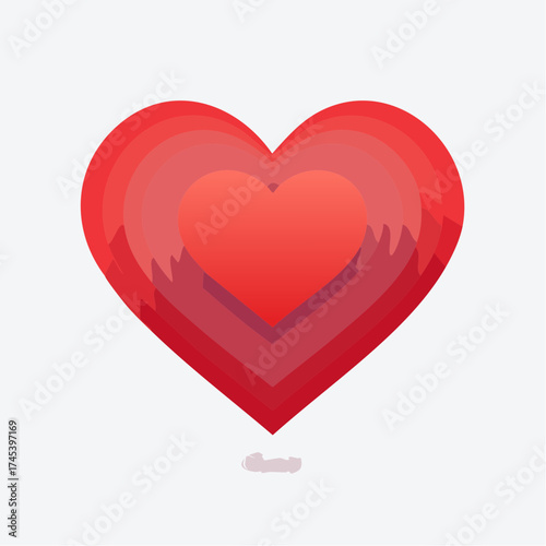 A layered heart illustration, featuring multiple shades of red, creating a visually appealing design.