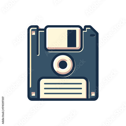 Vintage floppy disk illustration showcasing retro technology with a clean background
