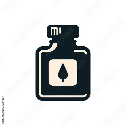 Vintage ink bottle with a leaf symbol, set against a clean white background, ideal for artistic themes