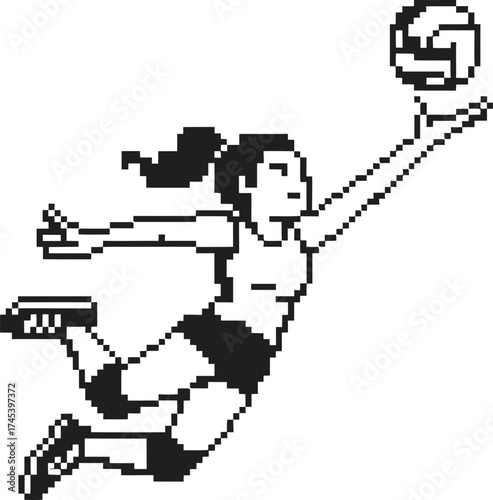 Female volleyball player jumping to spike the ball during a game