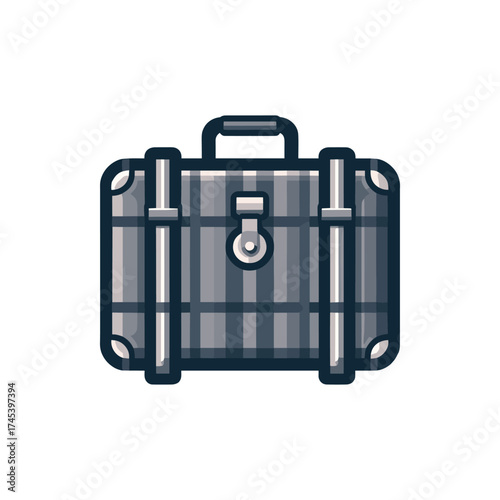 Vintage plaid suitcase with a sturdy handle, set against a minimalist white background