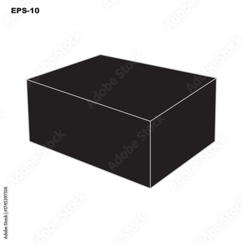 Black 3D Box Vector – Simple Rectangular Shape Illustration for Packaging Mockup, Product Design Template, Minimal Graphic Element, and Geometric Isometric Art