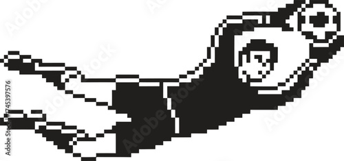 Pixel art goalkeeper diving to catch a soccer ball
