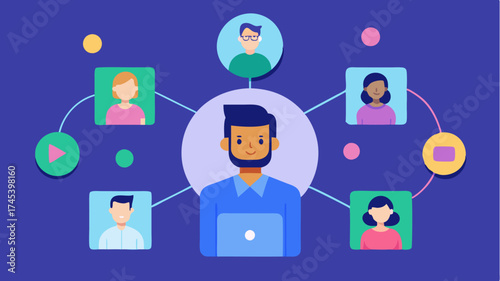 A dynamic virtual collaboration zone where multiuser tools allow avatars to cocreate presentations and visual content in realtime fostering a spirit of teamwork.
