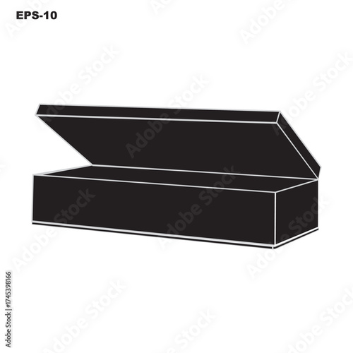 Black 3D Box Vector – Simple Rectangular Shape Illustration for Packaging Mockup, Product Design Template, Minimal Graphic Element, and Geometric Isometric Art
