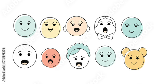 Collection of diverse cartoon facial expressions and emotions.