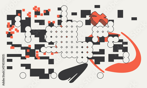 Minimalist abstract design with geometric figures and organic shapes