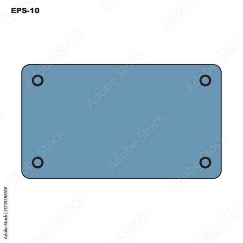 Blue Metal Plate Vector – Simple Rectangular Panel with Rounded Corners and Bolt Holes for Industrial Design, Engineering Templates, Construction Graphics, and Mechanical Illustrations