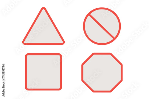 Collection of blank road sign shapes: triangle, square, octagon, and prohibition circle frames