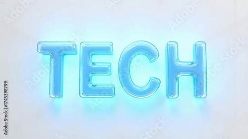Futuristic glowing blue 'TECH' word art with soft light.