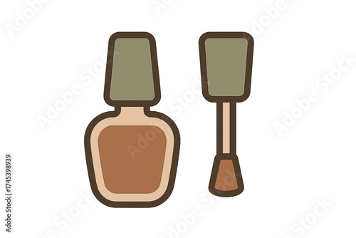 Icon of nude brown nail lacquer bottle and separate application brush for manicure