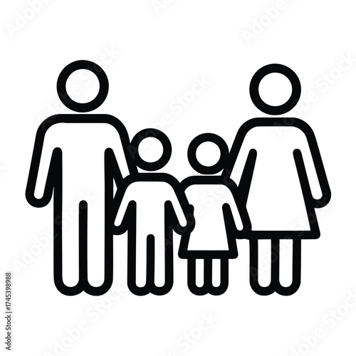 Simple Icon of a Family of Four: Parents and Two Children