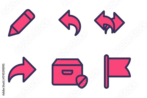 Essential user interface icons for editing, sharing, and archiving content