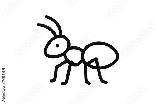 Simple Line Drawing of an Ant on a White Background