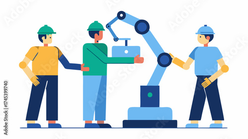A collaborative robot cobot working side by side with human operators emphasizing teamwork and safety in complex tasks.