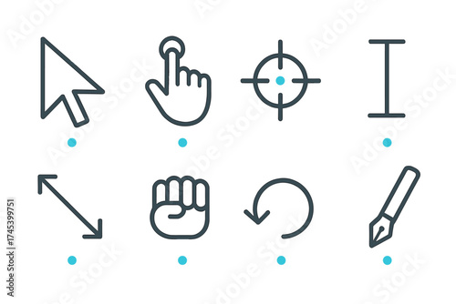 Essential user interface cursors and graphic design tool icons collection for digital applications