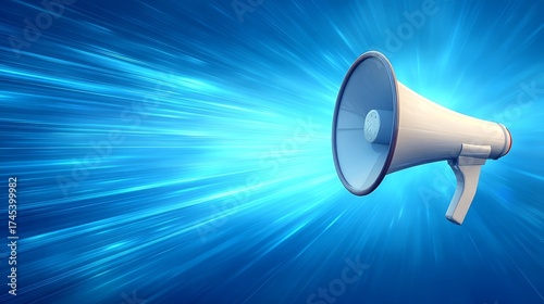Megaphone stands out against bright blue background this simple image features single megaphone on solid blue