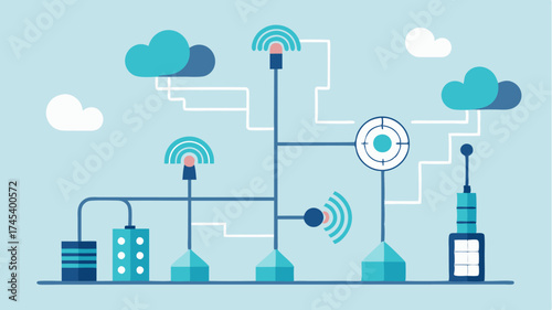 A diagram showcasing the components of a 5G network including base stations small cells and edge computing nodes interconnected by flowing lines.