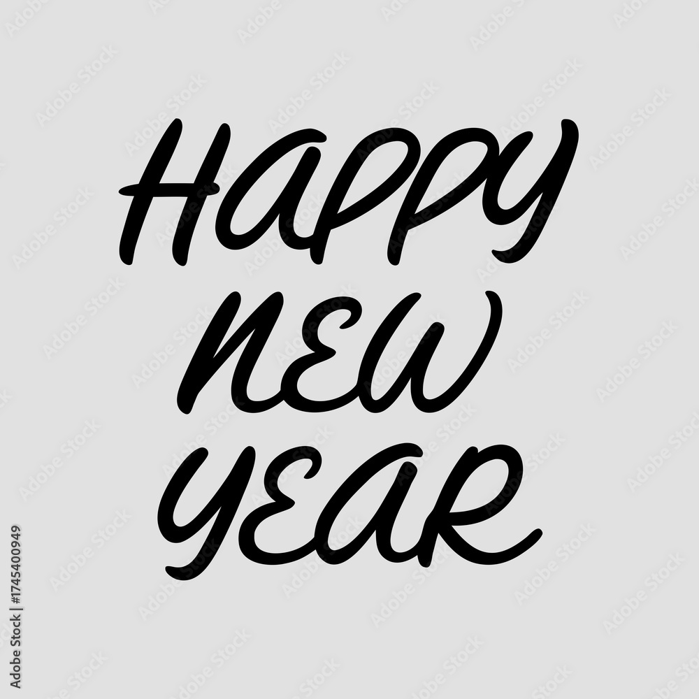 Naklejka premium Elegant black script font Happy New Year message on light gray background text lettering