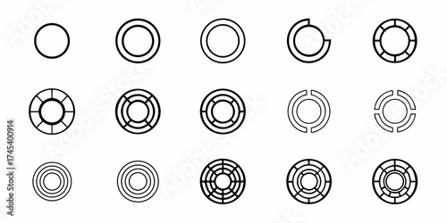 Dynamic set of loading progress indicator graphics for apps and websites, perfect for UI design, data visualization, and progress tracking in modern technology projects