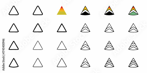 Modern triangle icons create an eye-catching pattern, perfect for vibrant designs, stylish backgrounds, and contemporary art projects that demand attention, bold visuals, and creative flair