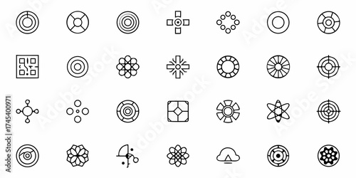 Modern abstract symbols collection representing innovative design elements, great for technology interfaces, branding, and creative projects, originally scalable vector graphics