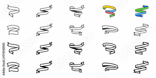 Elegant ribbon banner set for creative design projects, perfect for adding stylish accents to invitations, websites, and marketing materials, conveying messages with flair