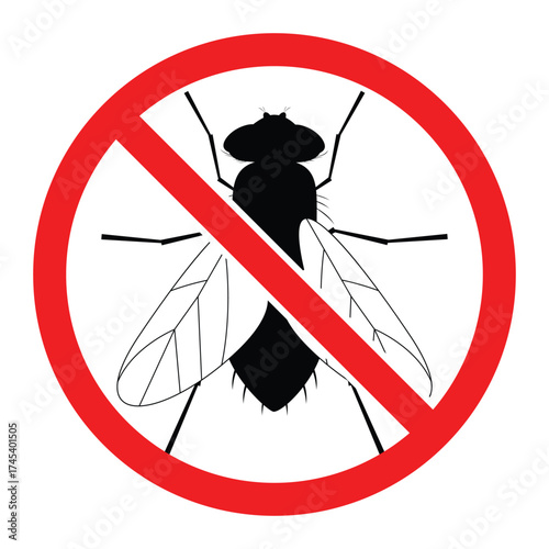
No Fly Sign Vector Illustration – Insecticide, Anti Fly Pest Control Warning Icon and insect killer symbol