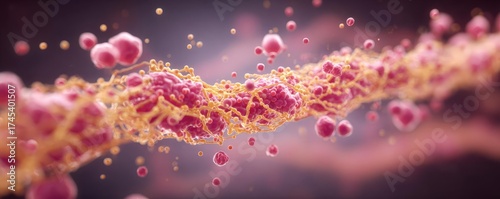 Fat and cholesterol in human blood vein concept. Detailed visualization of molecular structures in vibrant colors.