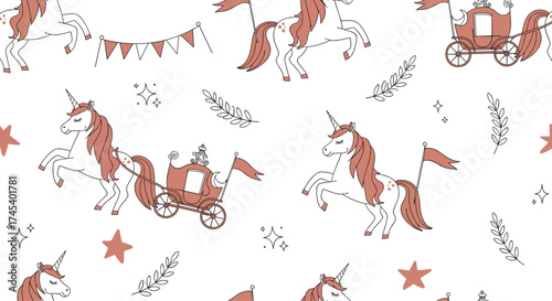 Whimsical unicorn carousel seamless pattern for kids.