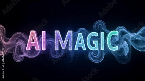 Enchanting AI magic illuminates with swirling colorful smoke against dark background