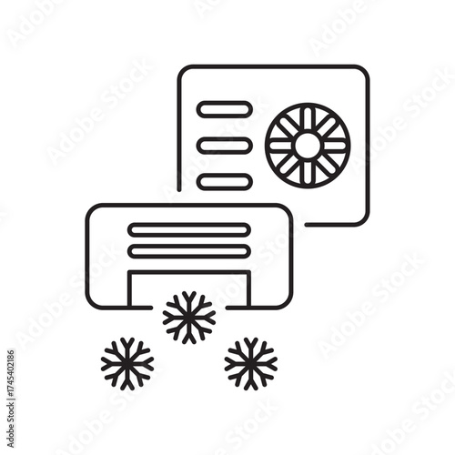 Air conditioner line icon, cooling system outline, home appliance design.